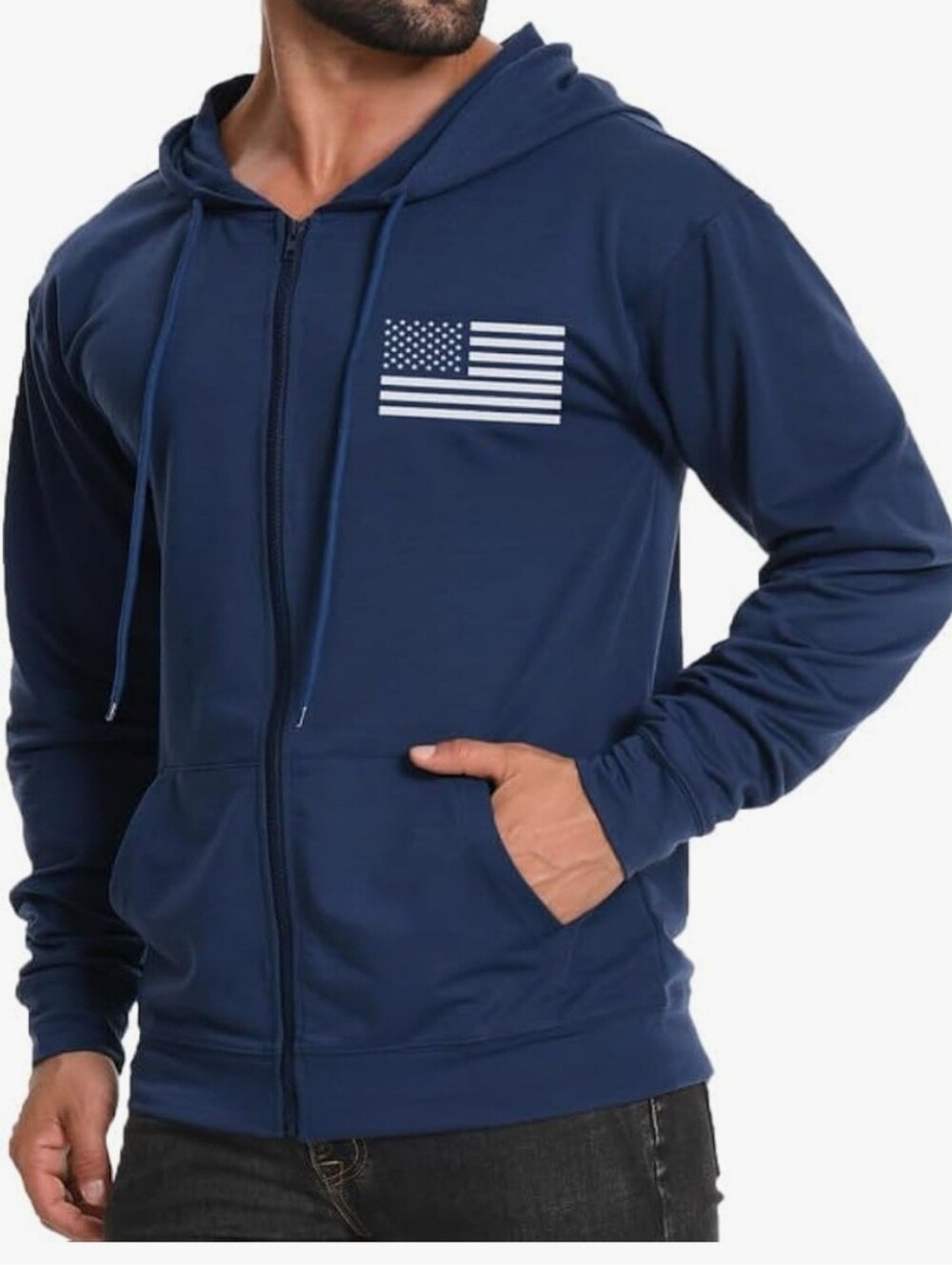 Navy Zip-Up Hoodie with White Flag Graphic. Size 4X. NWOT.